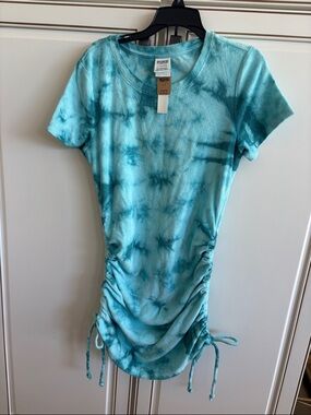 NWT PINK Victoria's Secret Teal Tie-Dye Side-Ruched Dress Sz Small